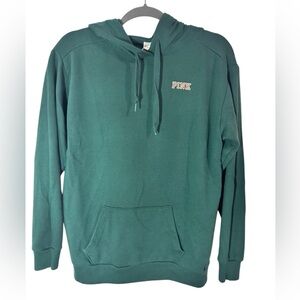 PINK Victoria's Secret Campus Emerald Green Gold Shine Logo Hoodie Size XS